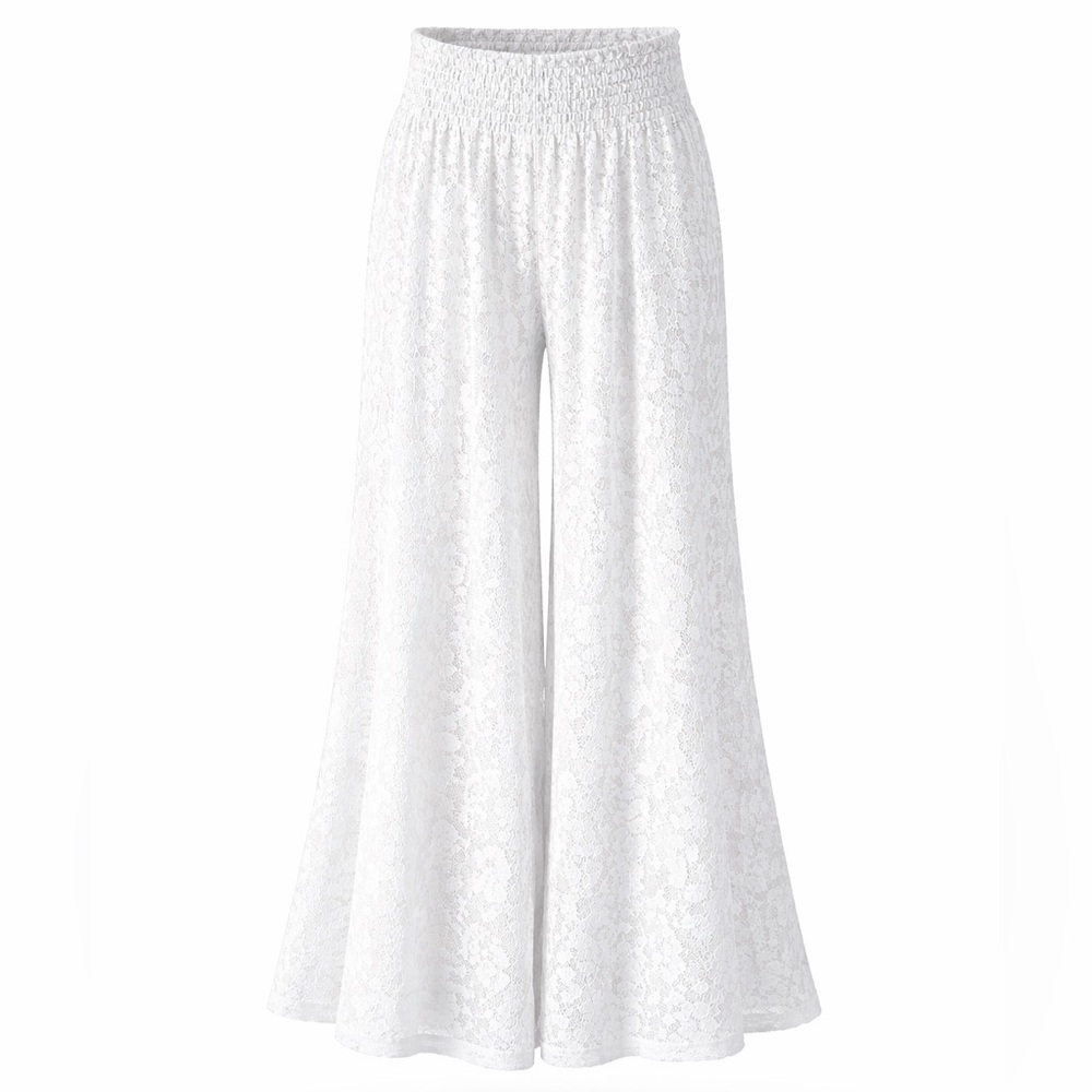High rise super wide leg Lace pants white Size L - Picture 17 of 17